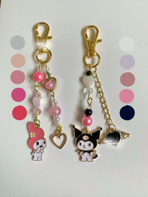 Kuromi Matching, Pearls Aesthetic, Jewelry Hello Kitty, Sanrio Keychain, Kuromi And My Melody, Kawaii Kuromi, My Melody And Kuromi, Melody And Kuromi, Hearts And Stars