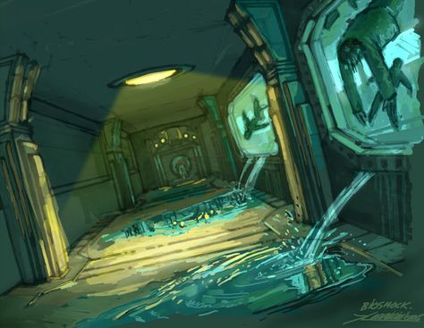 BioShock Art & Pictures,  Leaking Corridor Art Bioshock Rapture, Bioshock Game, Bioshock 2, Bioshock Art, Bioshock Series, Sci Fi Architecture, Bioshock Infinite, Underwater City, Beyond The Sea