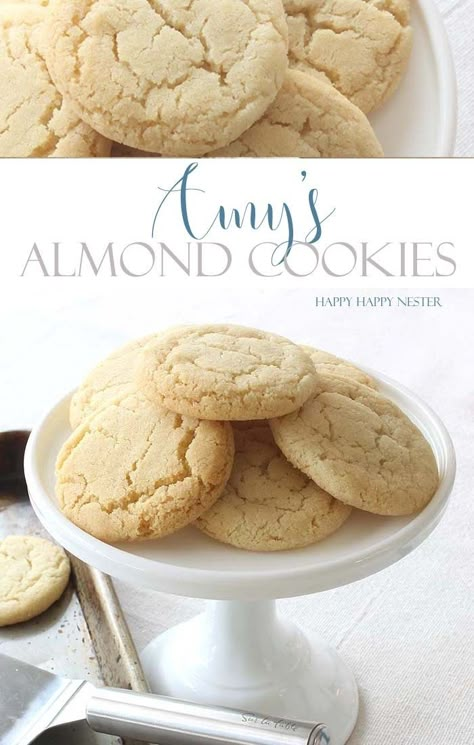 Almond Cookies are my family's favorite cookie. This recipe comes from my mom. It is easy to make and is a delicious and light cookie. This is a wonderful recipe that I know you will love! So, it only takes a couple minutes to make and you have a perfectly baked cookie in 15 minutes. #cookies #baking #easyrecipes #happyhappynester #almondcookies Freezer Cookies, Baking List, Almond Cookie, Almond Meal Cookies, Wine Party, Oreo Dessert, Almond Cookies, Super Easy Recipes, Cookie Exchange