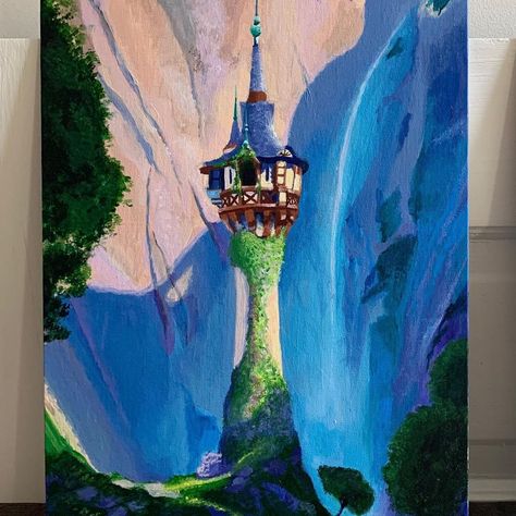 Tangled Tower Painting, Rapunzel Castle Painting, Rapunzel Drawing Painting, Tangled Castle Painting, Tangled Acrylic Painting, Rapunzel Tower Painting, Rapunzel Painting Canvas, Tangled Inspired Painting, Rapunzel Painting Ideas