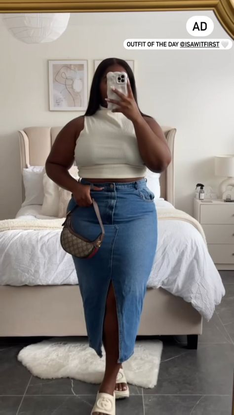 Plus Size Summer Outfits Curvy Fashionista, Summer Outfits Big Stomach, Plus Size Summer Outfits Big Stomach, Big Stomach, Summer Outfits Curvy, Plus Size Baddie Outfits, Simple Casual Outfits, Plus Size Summer Outfits, Denim Skirt Outfits