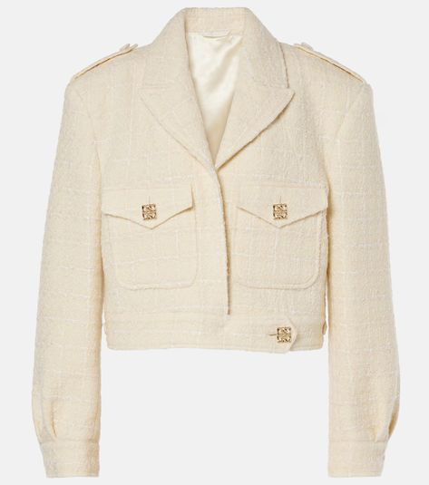 4G Liquid cropped tweed jacket in white - Givenchy | Mytheresa Tweed Cropped Jacket, Givenchy Jacket, Givenchy Clothing, Givenchy Women, Cropped Jacket, Casual Street Style, Color Ivory, Tweed Jacket, Crop Jacket