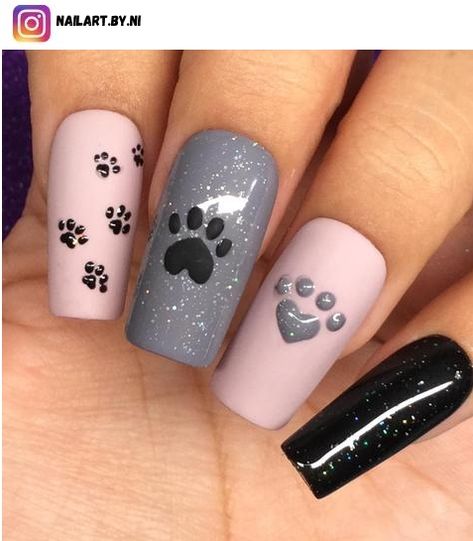 Paw Print Nail Art, Paw Print Nail, Paw Print Nails, Dog Nail Art, Animal Nail Designs, Paw Nails, Nail Art Easy, Print Nail Art, Nail Art Inspo