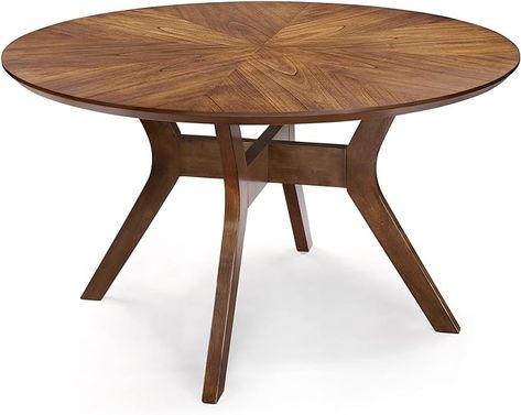 Amazon.com - Uolfin Round Dining Table for 6, Solid Wood, 52-Inch - Tables Round Dining Table For 6, 8 Person Dining Table, Dining Table For 6, Round Dining Table Modern, Round Wood Dining Table, Brown Table, Mid Century Dining, Pedestal Dining Table, Solid Wood Dining Table