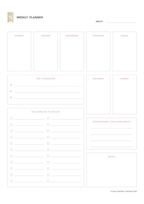 Get a weekly overview of your life with this free printable template. Set your top 3 priorities for the week and keep track of tasks, events and appointments. Download and print our weekly planner template and start getting organized! http://www.spotebi.com/fitness-tracker/weekly-planner-template/ Weekly Overview, Sticker Printable, To Do Planner, Weekly Layout, Be Organized, Weekly Planner Template, Planner Printables Free, Weekly Planner Printable, Schedule Template