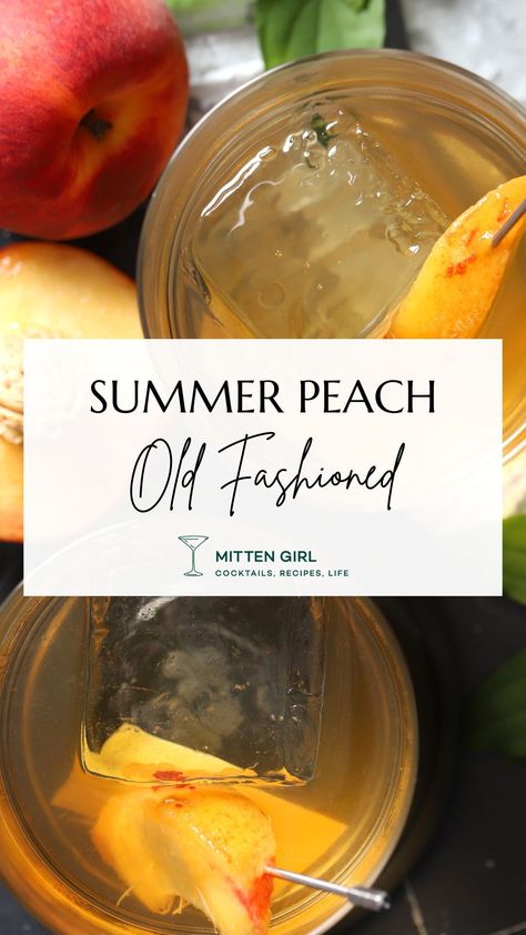 The perfect drink for a hot summer night, this Peach Old Fashioned cocktail is an ideal summer nightcap and a delicious recipe to serve to your favorite bourbon drinker. Peach Old Fashioned, Summer Bourbon Drinks, Summer Old Fashioned Cocktail, Peach Whiskey Smash Recipe, Peach Cobbler Old Fashioned Cocktail, Peach Old Fashioned Cocktail, Peach Bourbon Cocktail Recipe, Bourbon Peach Smash Cocktail, Peach Infused Whiskey