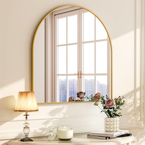 Gold Bathroom Mirrors, Bathroom Mirror Gold, Arched Bathroom Mirror, Arched Bathroom, Gold Arch Mirror, Arched Wall Mirror, Gold Bathroom Decor, Above Sink, Arched Wall