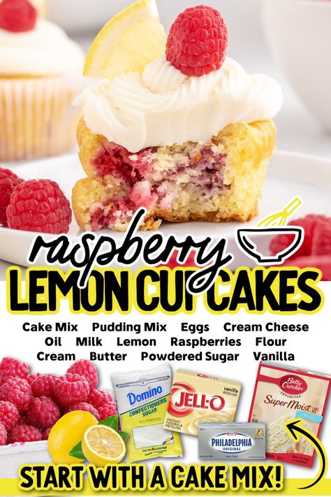 Lemon Raspberry Cupcakes From Box Cake, Heavenly Raspberry Cheesecake Cupcakes, Lemon Raspberry Cake With Box Cake, Raspberry Lemon Heaven Cupcakes, Raspberry Lemon Cupcakes, Raspberry Lemon Cake, Lemon Heaven, Bunt Cake Recipe, Lemon Raspberry Cake