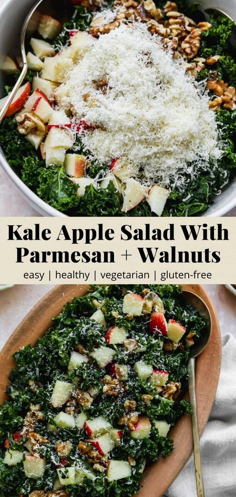 Simple Kale Apple Walnut Salad | Walder Wellness, Dietitian (RD) Kale Apple Salad, Apple Delight, Crunchy Kale, Massaged Kale Salad, Apple Walnut Salad, Apple Salad Recipes, Massaged Kale, Apple Walnut, Kale Salad Recipes