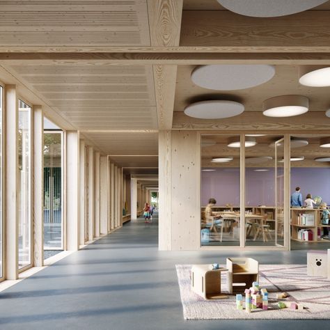 School Architecture Interior, Wooden School Architecture, Urban School Architecture, Elementary School Architecture Plan, School Corridor, Architecture School Design, School Architecture Projects, School Architecture Design, School Interior Design