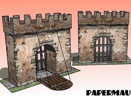 Paperized: The Medieval Castle Paper Model - Part 1 - The Gat... Paperized Crafts, Paper Castle, Model Castle, Castle Crafts, Castle Parts, Castle Window, Castle Project, Bicycle Tattoo, Cardstock Crafts