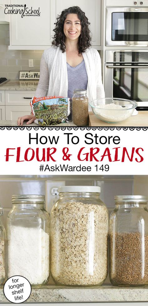 To protect your investment, you need to know how to properly store flour and grains in bulk... Will wheat and rice, einkorn and more stay fresh in the pantry, or is the freezer best? What about refrigeration? Here's everything you need to know about long term food storage of flour and grains at home! #flour #grains #pantry #wholegrains #foodstorage How To Store Flour In Pantry, Best Way To Store Flour Long Term, Preserving Flour Long Term, How To Store Cereal Long Term, How To Store Pasta Long Term, How To Store Flour Long Term Food Storage, How To Store Oatmeal Long Term, Long Term Rice Storage, How To Dry Can Flour