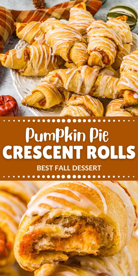 Pumpkin Crescent Rolls, Crescent Roll Dessert, Crescent Recipes, Yummy Fall Recipes, Easy Pumpkin Pie, Breakfast Sweets, Crescent Roll Recipes, Roll Recipes, Pumpkin Recipes Dessert