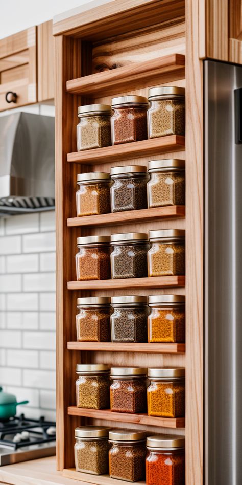 Create a wooden spice jar rack with magnetic lids for easy access and a contemporary kitchen display. Create a Wooden Spice Jar Rack with Magnetic Lids: Enhancing Access and Aesthetics in Your Contemporary Kitchen Introduction Importance of an organized kitchen Benefits of using a spice jar rack with magnetic lids Understanding the concept of a spice jar rack with magnetic lids What is a... Spice Rack Tray, Spice Rack Kitchen, Kitchen Indian, Texas Kitchen, Wooden Spice Rack, Organized Kitchen, Mediterranean Kitchen, Kitchen Display, Spice Jar