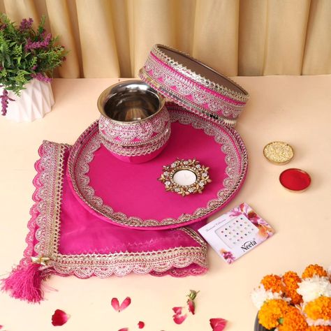 Let's celebrate this karwa chauth festival more attire and beautiful way let's grab our beautiful customised karwachauth thali set. Karwachauth thali set contains 1 decorated thali (12 inch) 1 thal cover (20 by 20) 1 chalni 1 lota 1 diya 1 bindi patta DM us for more details or WhatsApp us on 9867422790 Karwachauth Thali Set, Karva Chauth Thali, Thali Cover, Karwachauth Thali, Karva Chauth, Indian Wedding Video, Let's Celebrate, Wedding Video, Lets Celebrate