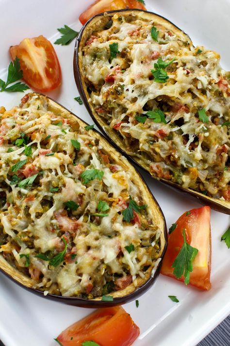 Stuffed Eggplant Recipes, Eggplant Recipes Easy, Stuffed Eggplant, Eggplant Recipe, Easy Summer Dinners, Eggplant Dishes, Easy Camping Meals, Just A Pinch Recipes, Summer Recipes Dinner