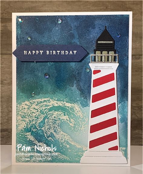 Stampin Up Lighthouse, Lighthouse Cards, Waves Of Inspiration, Diy Lighthouse, Lighthouse Point, Nautical Cards, Stampin Up Catalog, Summer Cards, Stamping Up Cards