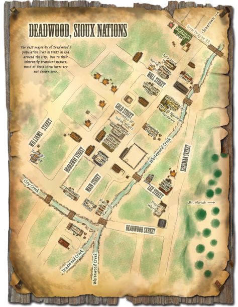 View RPoL: Sixguns & Spellslingers: The Last Sons [Deadlands: Reloaded] - Welcome to Deadwood! by The Stray (group 0) Wild West Town Map, Western Town Map, Deadlands Rpg, Al Swearengen, West Map, Old Western Towns, Cowboys & Aliens, South Dakota Vacation, Western Games