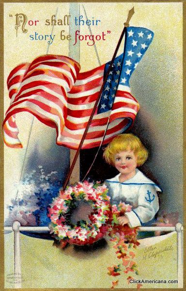 Vintage Memorial Day postcard - by Ellen Clapsaddle Ellen Clapsaddle, Patriotic Images, Flag Wreath, Patriotic Art, Navy Sailor, Happy Memorial Day, Patriotic Holidays, Their Story, Graphic 45