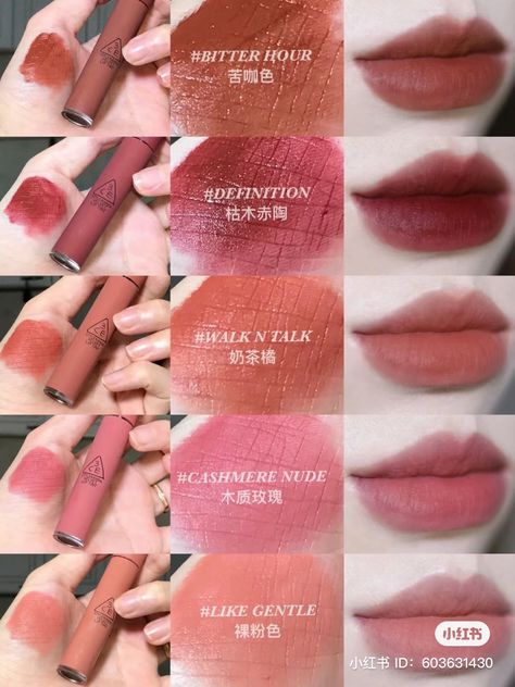 3ce Velvet Lip Tint Swatch, 3ce Lip Tint, Romand Lip Tint Swatch, 3ce Lipstick, 3ce Velvet Lip Tint, Korean Lip Tint, Velvet Lip Tint, Chinese Makeup, Beauty Culture