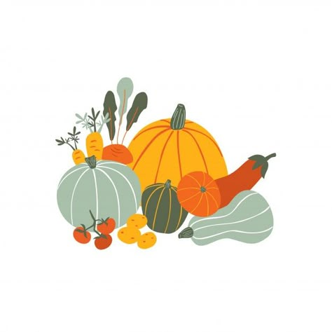 Fall Cute Illustration, Harvest Drawing, Autumn Food Illustration, Autumn Harvest Illustration, Harvest Illustration, Pumpkin Illustration Autumn, Thanksgiving Illustration, Food Advertisement, Hand Cartoon