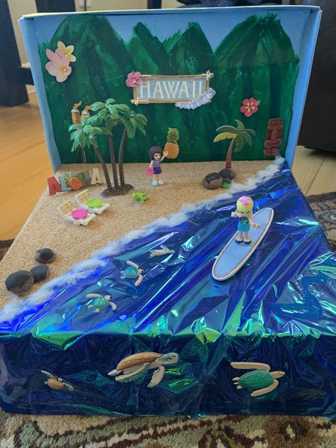 Hawaii state 3D project Hawaii Float Project, Hawaii Diorama, Hawaii State Float Project, 3d Ecosystem Project, Hawaii State Project, Island Crafts Preschool, Freshwater Diorama, State Float School Project, Island Diorama