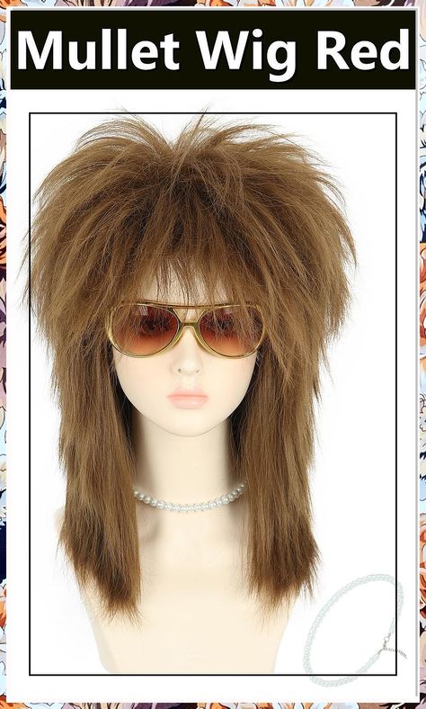 Yuehong Long Brown Mullet Wig 70s 80s Rocker Wig Halloween Cosplay Costume with Necklace and Earrings for Women Brown Mullet, Mullet Wigs, 80s Rocker, Mullet Wig, Halloween Cosplay, Necklace And Earrings, Elevate Your Look, Necklace Earrings, Cosplay Costume