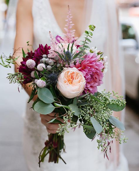 Juliet Roses Are Having A Major Moment in Weddings Right Now | https://www.theknot.com/content/juliet-roses-are-having-a-major-moment-in-weddings-right-now Rose Wedding Arrangements, Astilbe Bouquet, Dahlia Wedding Bouquets, Small Bridal Bouquets, Dahlias Wedding, Wedding Flowers Peonies, Dahlia Bouquet, Peony Bouquet Wedding, Bridal Bouquet Pink