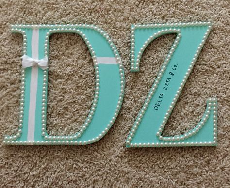 Delta zeta version of Tiffany and co sorority letters Sorority Crafts Letters, Delta Zeta Letters, Delta Zeta Crafts, Sorority Signs, Big/little Baskets, Delta Zeta Sorority, Big Little Basket, Sorority Merchandise, Sorority Letters