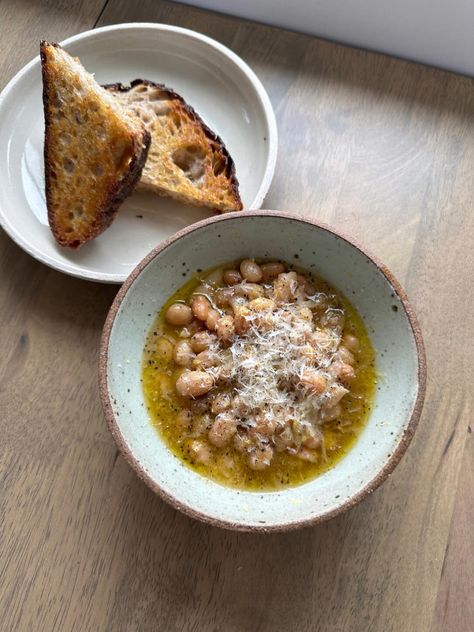 Beans in Parmesan Broth  » CafeHailee Parmesan Broth, Bean Broth, Simple Dinners, Navy Beans, Parmesan Rind, House Color, Exterior House, Delicious Salads, Soup And Salad