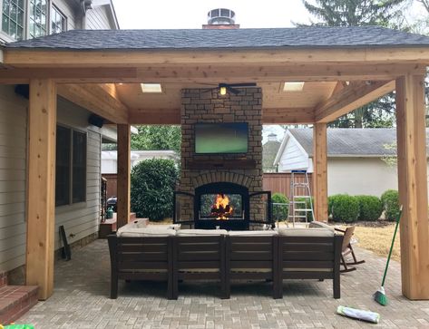 Fireplace Tv Ideas, Outdoor Fireplace Tv, Outdoor Fireplace With Tv, Mounting A Tv, Fireplace With Tv, Outdoor Wood Fireplace, Tv Above Fireplace, Outside Fireplace, Fireplace Outdoor