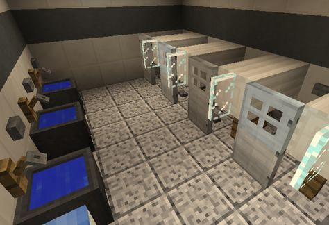 Public Restroom Minecraft Restroom, Minecraft Toilet, Public Bathroom Design, Blueprints Minecraft, Villa Minecraft, Minecraft Decoration, Public Bathroom, Minecraft Mansion, Houses Interior