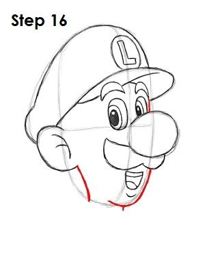 How to Draw Luigi Step 16 How To Draw Luigi Step By Step, Luigi Sketch, Drawing Faces Step By Step, Faces Step By Step, Drawing Faces, Step Drawing, Hand Art, Learn How To Draw, Cute Pokemon