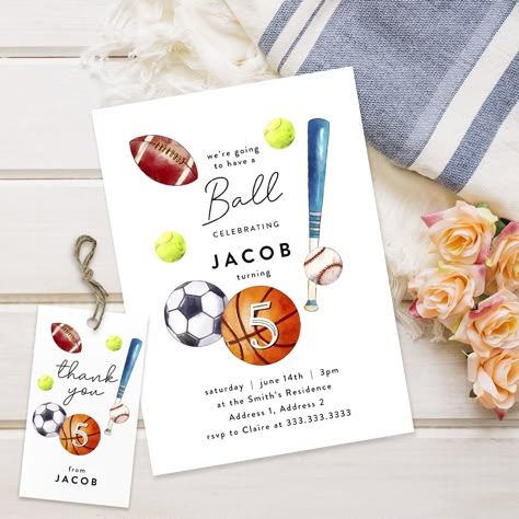 Sports Birthday Invitation All Star Football Basketball Baseball Soccer Ball Tennis Ball Sports Party Customize Invite Digital Download https://etsy.me/3N2h7i3 #birthday #allseasons #flat #baseball #soccerball #sportsinvitation #haveaball #tennisball #football Sports 3rd Birthday Party, Sports Themed 1st Birthday Boys, 3rd Birthday Sports Theme, Sport Themed 2nd Birthday Party, Toddler Sports Birthday Party, Sports Second Birthday Party, Sport Birthday Party Ideas, Ball Themed Birthday Party Boys, Balls Birthday Party Boy