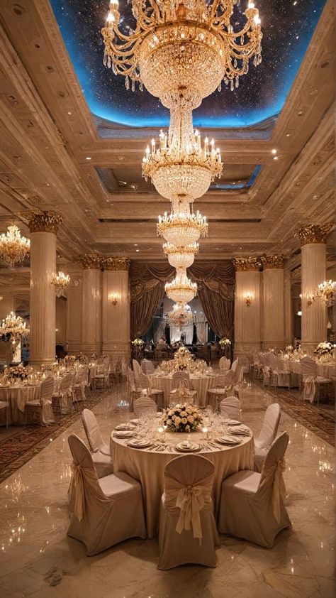 Winter Ballroom Wedding, Glamour Wedding Decorations, Wedding Venues Indoor Elegant, Fae Castle, Castle Wedding Reception, Royal Wedding Aesthetic, Ballroom Wedding Dress, Royal Wedding Venue, Royalty Wedding Theme