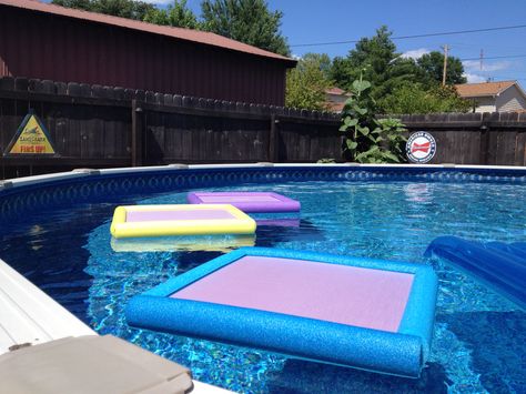 Pool bunko tables 2.0.  Husband did another great job making these for out group! Styrofoam boards with pool noodles on the ends, they floated perfectly! Diy Floating Table For Pool, Diy Floating Letters For Pool, Diy Floating Tray For Pool, Floating Food Tray For Pool, Inflatable Pool With Blankets, Adult Kiddie Pool Setup, Floating Table, Tray Diy, Pool Noodles