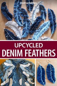 Denim Feathers, Artisanats Denim, Sac Granny Square, Tas Denim, Hantverk Diy, Denim Crafts Diy, Blue Jeans Crafts, Christmas Gift Basket Ideas, Jean Crafts