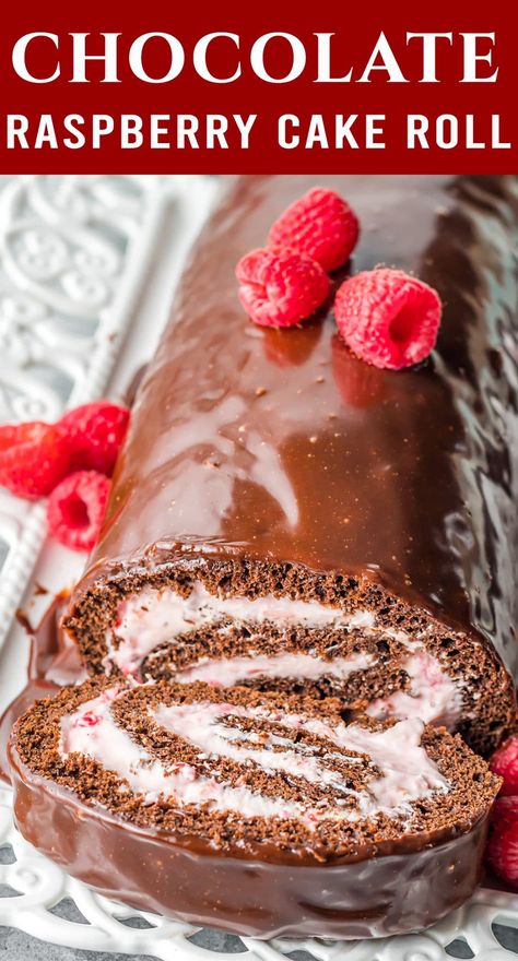 Raspberry Cake Roll, Swiss Cake Roll, Chocolate Cake Roll, Jelly Roll Cake, The Best Cake Recipes, Swiss Cake, Cannoli Cake, Chocolate Roll Cake, Strawberry Cream Cakes