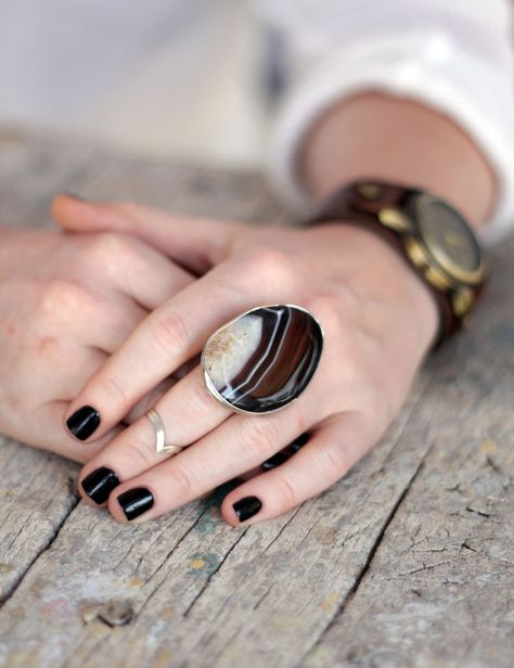 Big Stone Rings, Big Rings For Women, Monkey Jewelry, Big Stone Ring, Brown Agate, Winter Jewelry, Stylish Rings, Chunky Jewelry, Big Rings