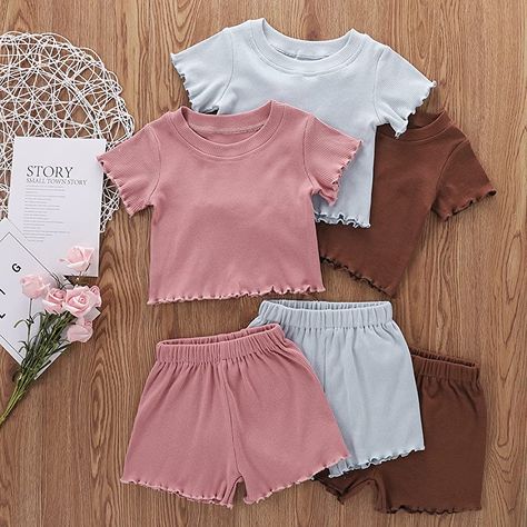 Elastic Waist Shorts Outfit, Knitted Outfit, Summer Baby Clothes, Toddler Summer, Summer Suit, Baby Summer, Shorts Outfits, Outfits For Girls, Kids Set