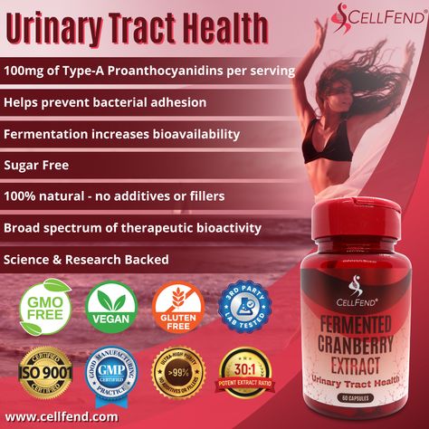 Our Fermented Cranberry Extract is a 100% natural, powerful daily supplement for urinary tract health. Each 1,000 mg serving of our Fermented Cranberry Extract contains 100 mg of Type-A Proanthocyanidin (A-PACs). . . . . . #CellFend #FermentedCranberryExtract #CranberryExtract #Cranberries #CranberryBenefits #CranberryPills #CranberryCapsules #UTIsupport #UTIinfection #UTIhealth #TypeAProanthocyanidins Best Time To Take Berberine, Probiotics With Prebiotics And Cranberry, Cranberry Pills, Cranberry Vitamins, Cranberry Supplements, Gaba Supplement Benefits Of, Platelet Rich Plasma Therapy, Cranberry Benefits, Cranberry Extract