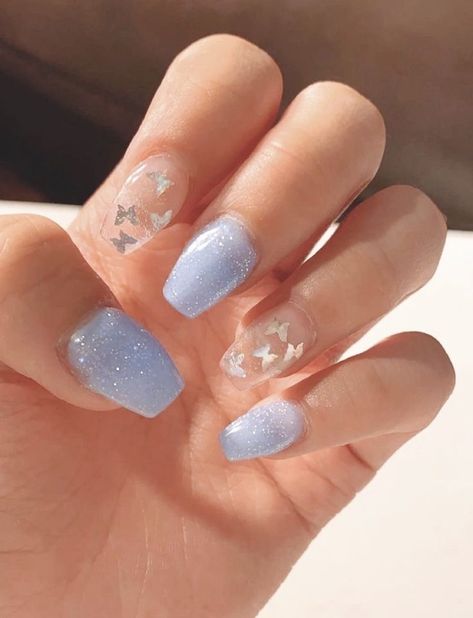 ━ 𝐡𝐚𝐳𝐞𝐥 ☻ Butterfly Acrylics, Periwinkle Nails, Butterfly Nails, Butterfly Nail, Periwinkle Blue, Blue Butterfly, Blue Nails, Nail Ideas, Nail Inspo