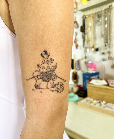 Studio ghibli tattoo Studio Ghibli Panel Tattoo, Arrietty Tattoo Studio Ghibli, Studio Gibhili Tattoos, Studio Glibly Tattoo, Arietty Tattoos, Subtle Ghibli Tattoo, Gigi Tattoo Studio Ghibli, Studio Ghibli Sleeve Tattoo, The Cat Returns Tattoo