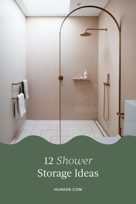 From open shelving to floating ledges, there are plenty of ways to keep your space in order. Trust us. Here are 12 shower storage ideas that will keep your Aesop addiction looking neat. #hunkerhome #shower #storage #showerstorage #bathroom #bathroomstorage Shower Shelving Ideas, Shower Space Saver, Storage Shower Ideas, Shower Hidden Storage, Shower Floating Shelves, Floating Shelf In Shower Wall, Walk In Shower Storage Ideas, Inside The Shower Storage Ideas, Store Shampoo In Shower