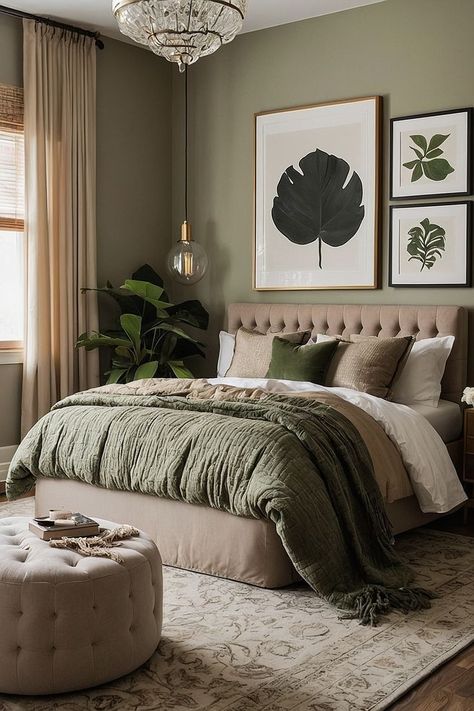 Green Accent Room Ideas Bedroom, Green Brown And Gold Bedroom, Green Gold Cream Bedroom, Green Velvet Bedding Ideas, Bedroom Paint Color Ideas 2024, Green Bedroom With Gold Accents, Emerald Green Black And Gold Bedroom Aesthetic, Hunter Green Master Bedrooms Decor, Olive And Cream Bedroom