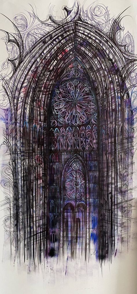 Original Art Tempera/Ink/Acrylic Painting, measuring: 100W x 170H x 1D cm, by: Maria Susarenko (Finland). Styles: Impressionism. Subject: Architecture. Keywords: Reims Cathedral, Reims Cathedral Interior, Gothic Church, Stained Glass Window, Gothic Architecture, Gothic Cathedral. This Tempera/Ink/Acrylic Painting is one of a kind and once sold will no longer be available to purchase. Buy art at Saatchi Art. Cathedral Drawing, Goth Architecture, Cathedral Interior, Cathedral Art, Reims Cathedral, Gothic Ideas, Gothic Windows, Gothic Cathedrals, Glass Window Art