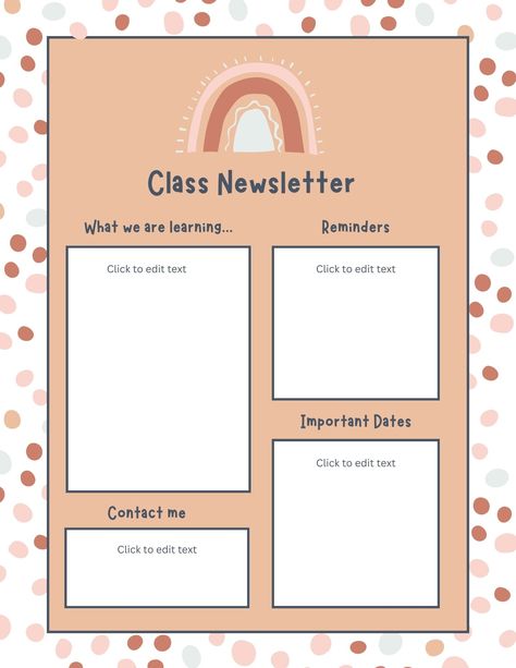 Easy to edit Canva template for teachers! #bohorainbow #bohorainbowclassroom #rainbowclassroomdecor #parentteachercommunication #classroomnewsletter #editablenewsletter #emailnewsletter Weekly Parent Newsletter Templates, Daycare Newsletter, K4 Classroom, Classroom Parent, Parent Communication Forms, Teacher Newsletter Template, Class Newsletter, Preschool Newsletter Templates, Preschool Newsletter