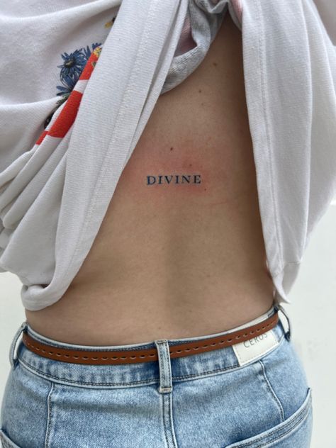 Divine Fine Line Tattoo, Blue Fineline Tattoo, Blue Word Tattoo, Blue Ink Tattoo Words, Fineline Word Tattoo, Viking Knotwork, Blue Ink Tattoos, Tattoos Infinity, Fineline Tattoo