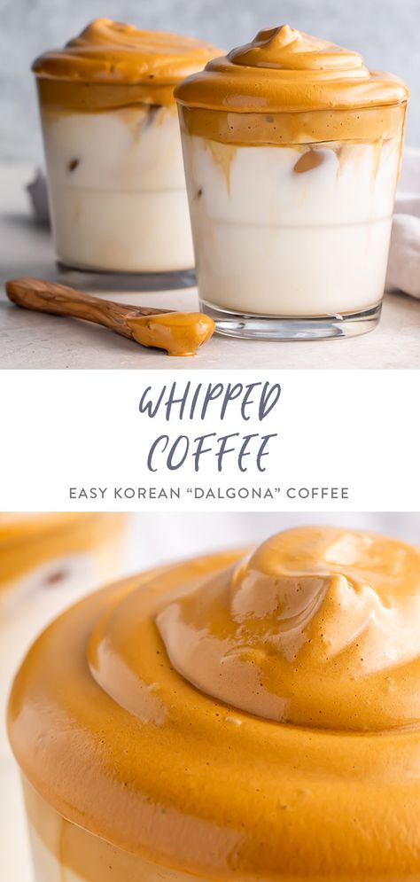 Whipped coffee is all the rage, and for good reason! Fluffy and light and perfectly sweet, a dollop of “TikTok” whipped coffee served over milk tastes indulgent but is so easy to make. Also called dalgona coffee, it only takes 3 ingredients to make this trendy but delicious coffee drink! Perfect if you're missing your favorite coffeehouse. #korean #easydrink #whippedcoffee #dalgona Whipped Coffee Recipe, Easy Kid Friendly Dinners, 40 Aprons, Whipped Coffee, Plant Milk, Yogurt Drinks, Flavored Coffee, Coffee Serving, Best Coffee Maker