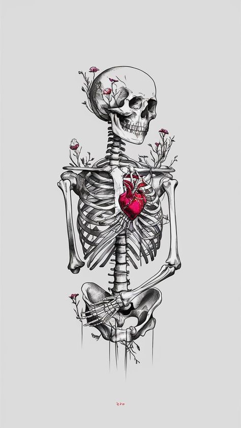 Skeleton With Heart Drawing, Skeletons Hugging Drawing, Skeleton Drawing Aesthetic, Skull Art Aesthetic, Skeleton Holding Heart, Holding Heart Drawing, Haunted Drawing, Skeleton With Heart, Drawing Of A Skeleton